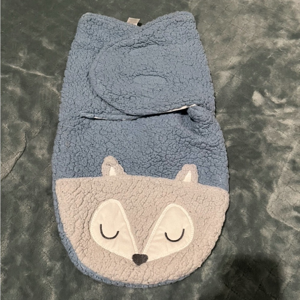 Chick Pea Baby Blue Sherpa Fox Swaddle Wrap Wearable Blanket 3-6 Months